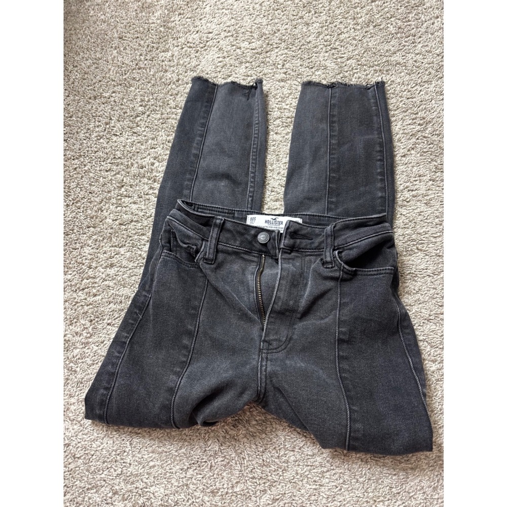 Hollister Curvy Ultra High Rise Skinny Ankle Jeans Black Seamed Raw Hem 00S W23